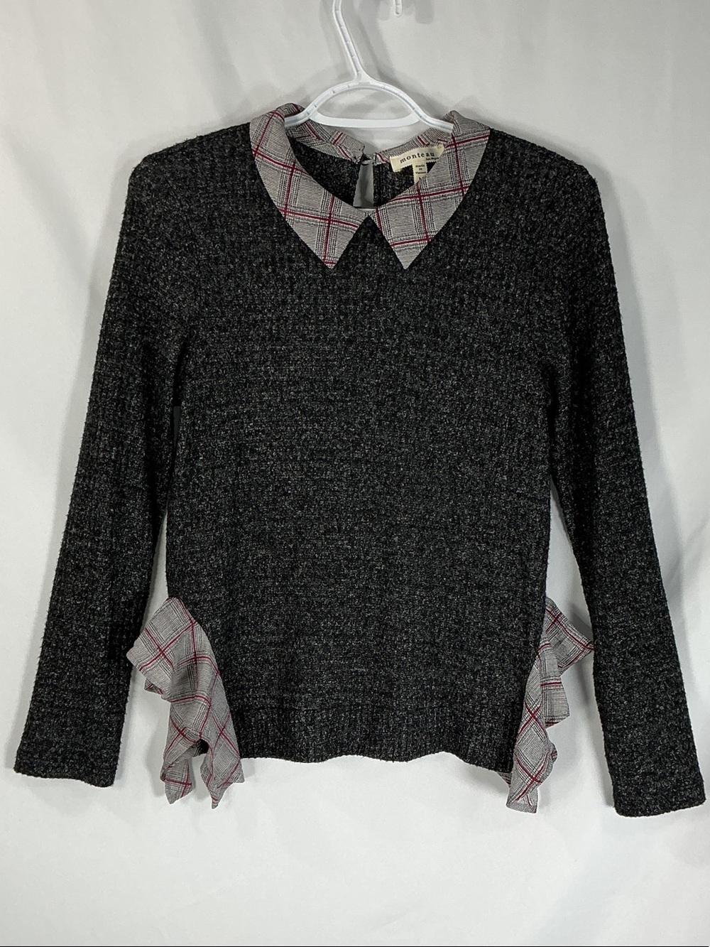 Monteau Preppy Layered Mock Collar Sweater Pullover Gray Size Medium